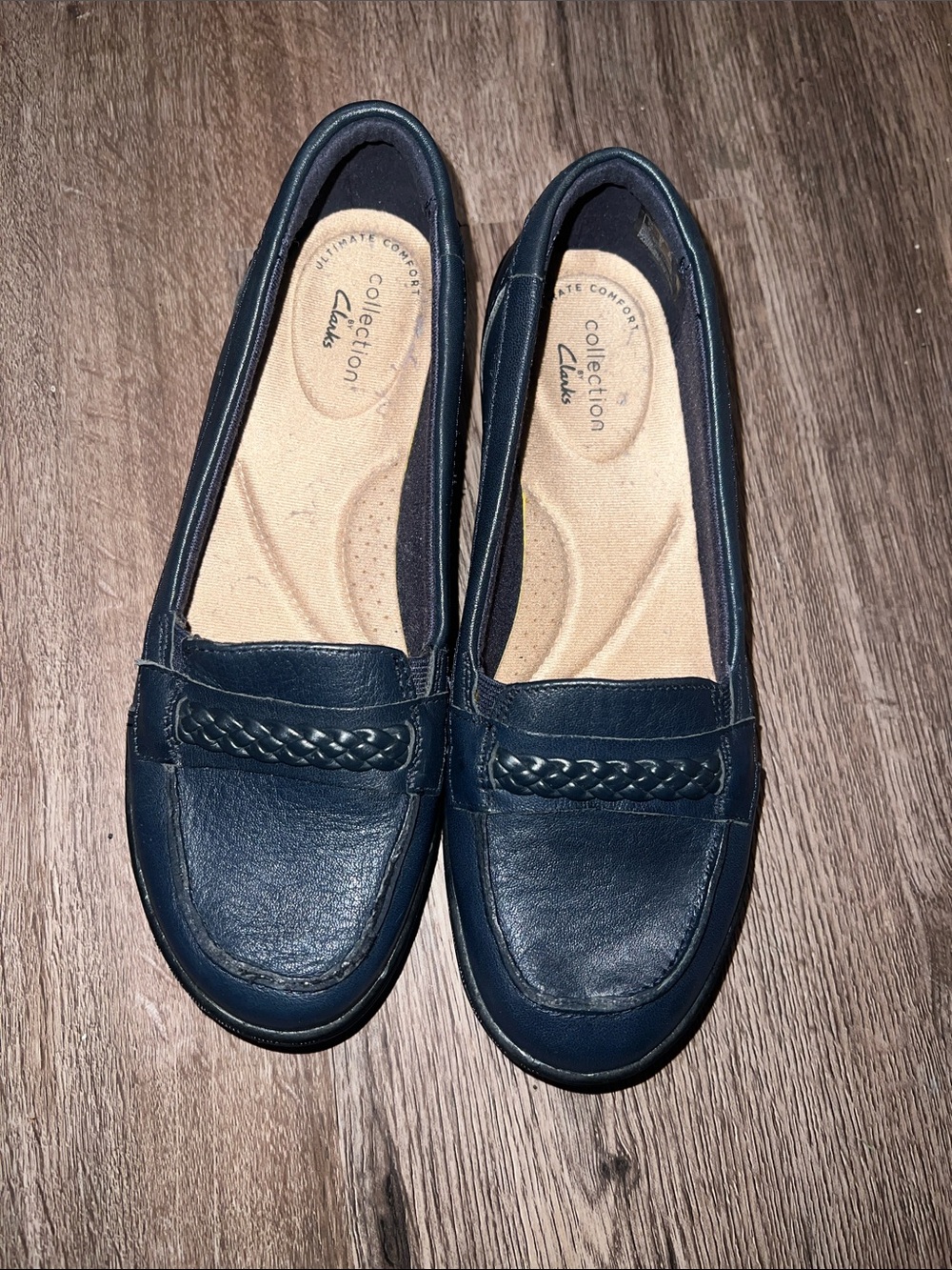 Clarks Women's Dark Navy Braided Penny Loafers